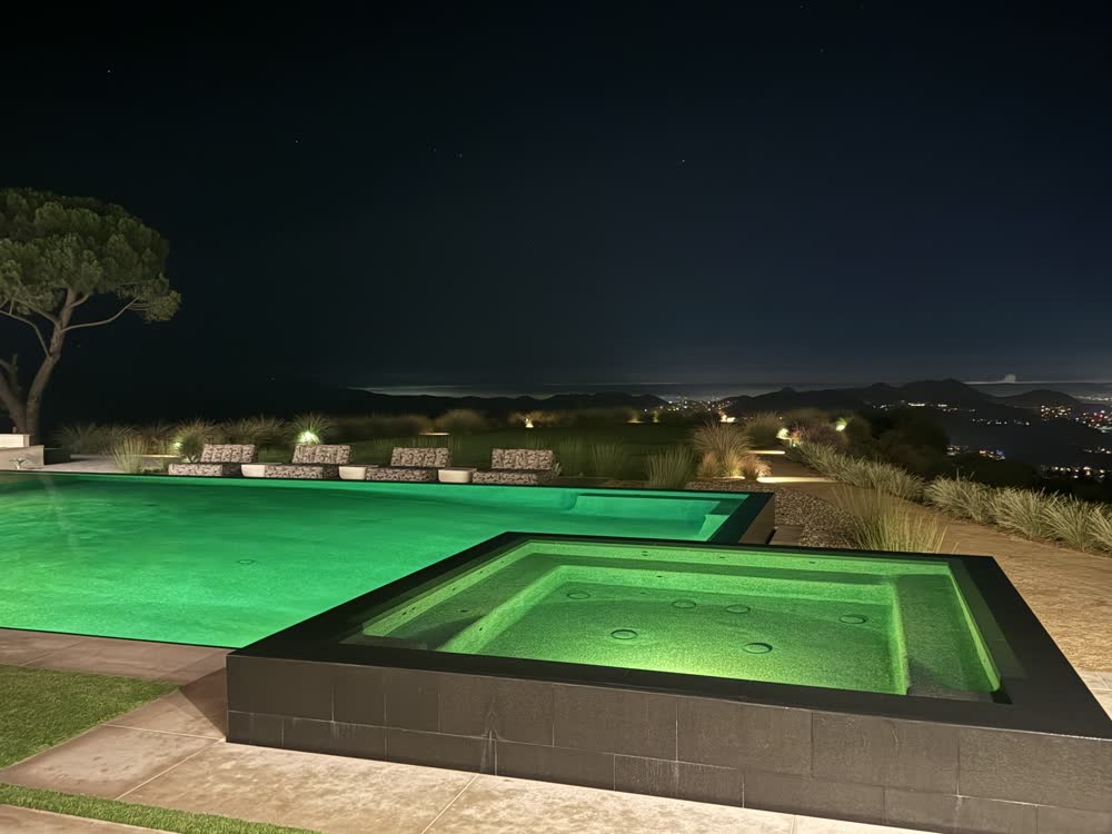 Pool and spa lit for the evening