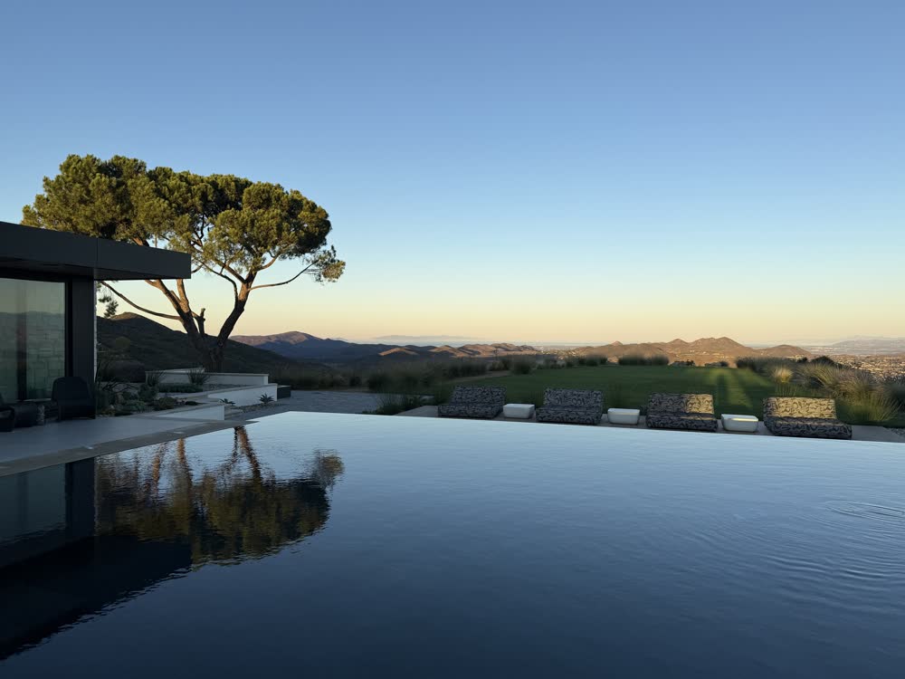 Infinity edge pool looking out over the Conejo Valley mountains
